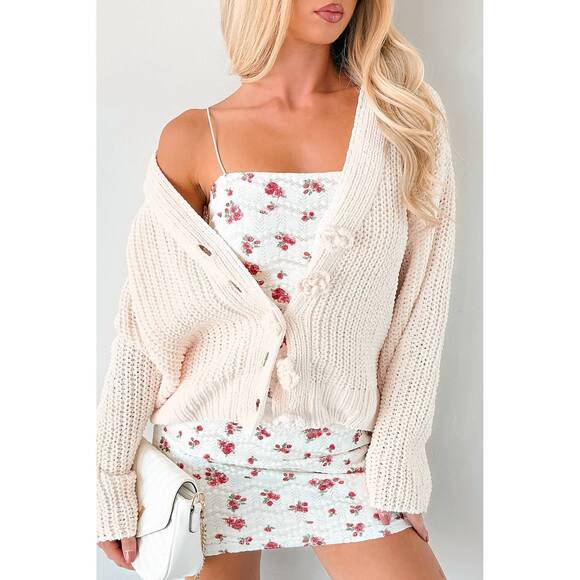 NEW POL chenille v-neck cardigan in powder cream - Picture 1 of 5